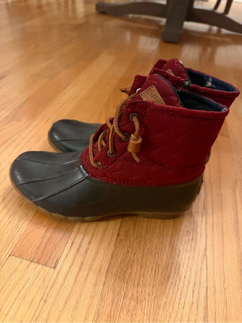 Women’s Sperry Burgundy and Navy Quilted Duck Boots